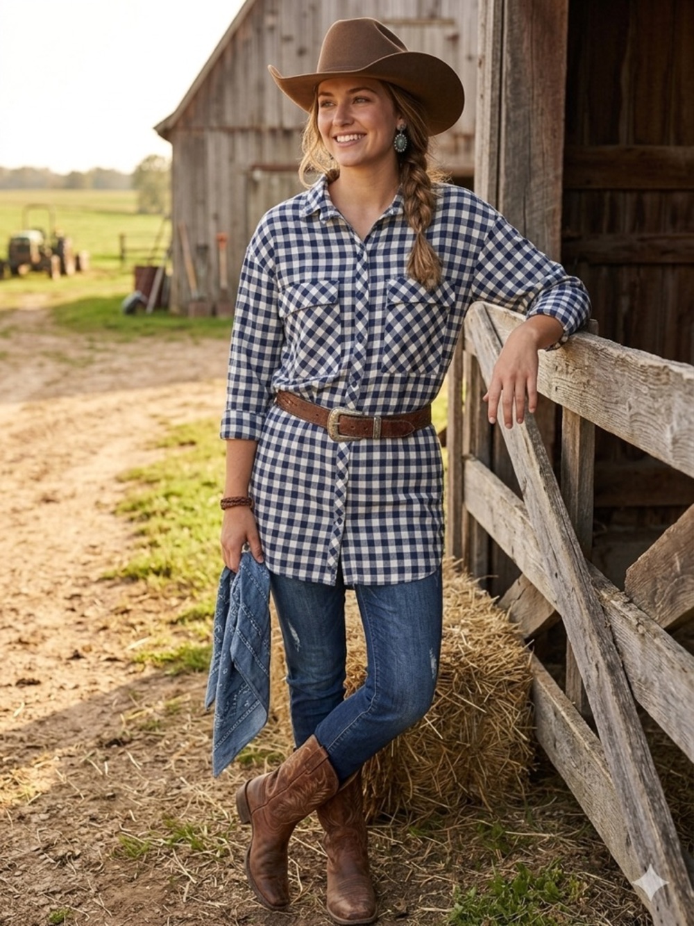 Zara Gingham Plaid  Tunic Shirt - Blue/White XS
